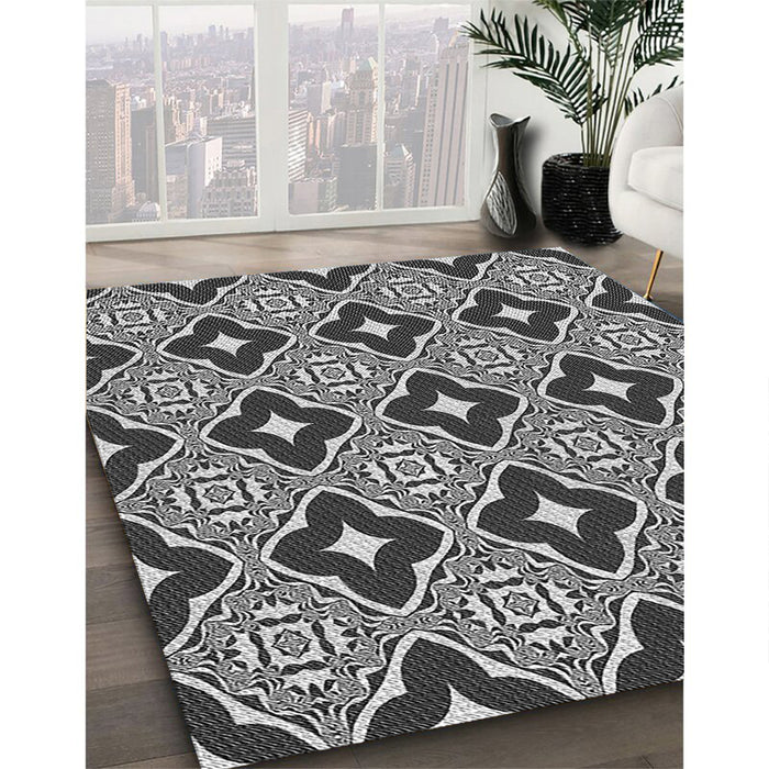 Patterned Dark Gray Black Rug in Family Room, pat2916gry