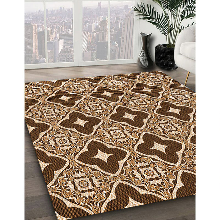 Patterned Red Brown Rug in Family Room, pat2916org