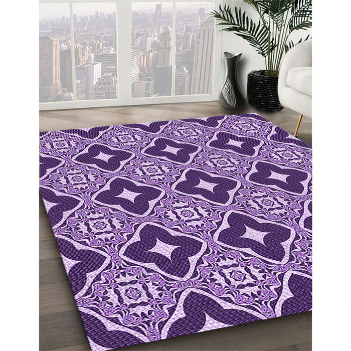 Patterned Bright Purple Rug in Family Room, pat2916pur