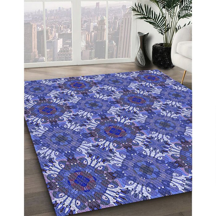 Patterned Sky Blue Rug in Family Room, pat2917blu
