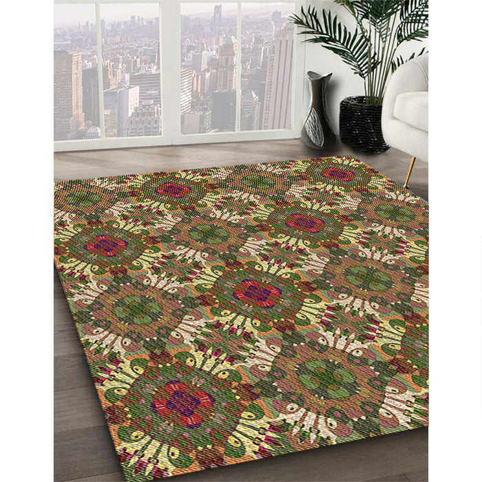 Patterned Brass Green Rug in Family Room, pat2917brn