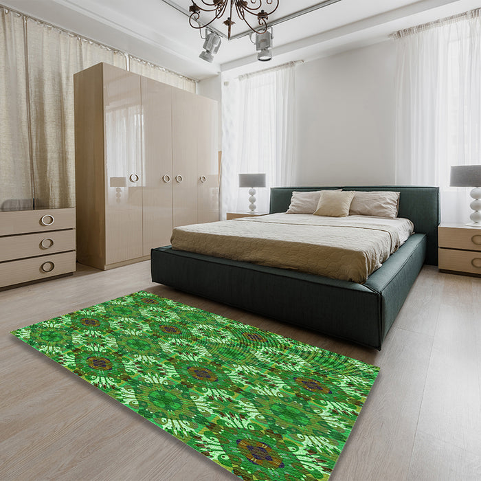Patterned Lime Green Rug in a Bedroom, pat2917grn