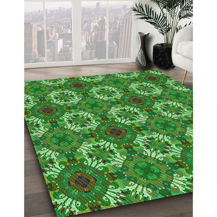 Patterned Lime Green Rug in Family Room, pat2917grn