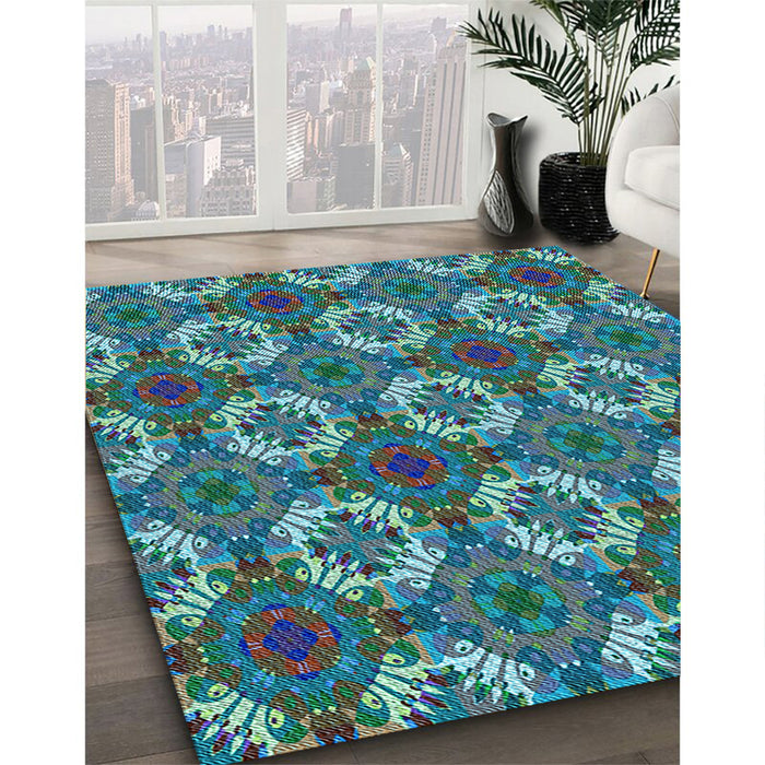 Patterned Blue Rug in Family Room, pat2917lblu