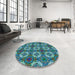 Round Patterned Blue Rug in a Office, pat2917lblu