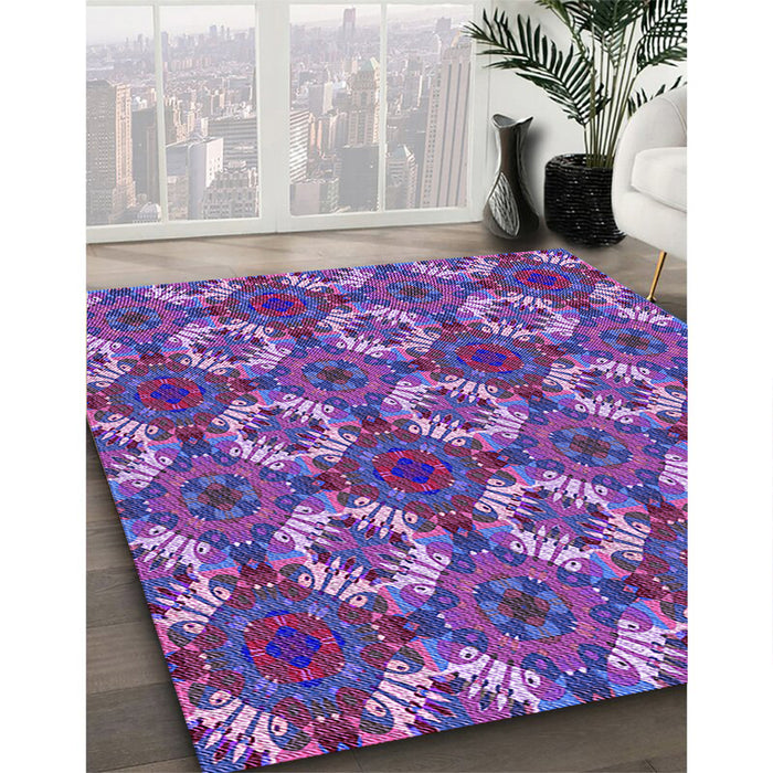 Patterned Dark Orchid Purple Rug in Family Room, pat2917pur