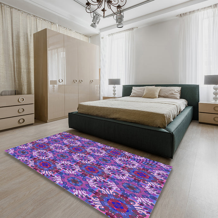 Patterned Dark Orchid Purple Rug in a Bedroom, pat2917pur
