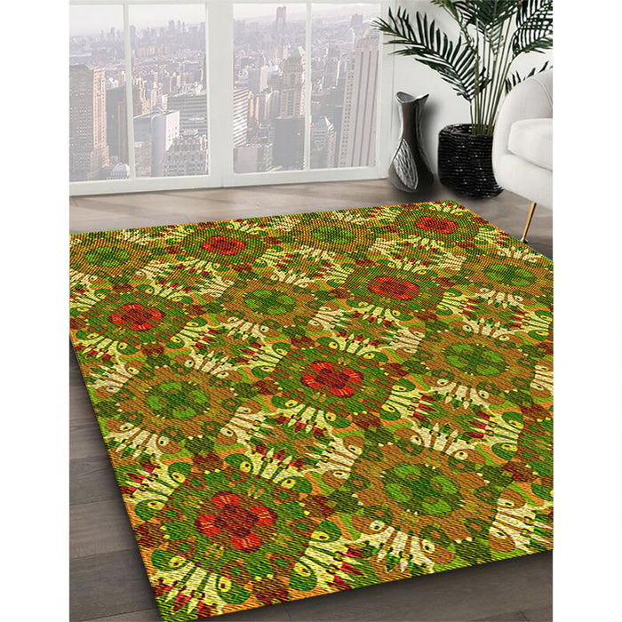 Patterned Pistachio Green Rug in Family Room, pat2917yw