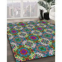 Patterned Dark Sea Green Modern Rug, pat2917