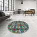 Round Machine Washable Transitional Dark Sea Green Rug in a Office, wshpat2917