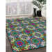 Patterned Dark Sea Green Modern Rug in Family Room, pat2917