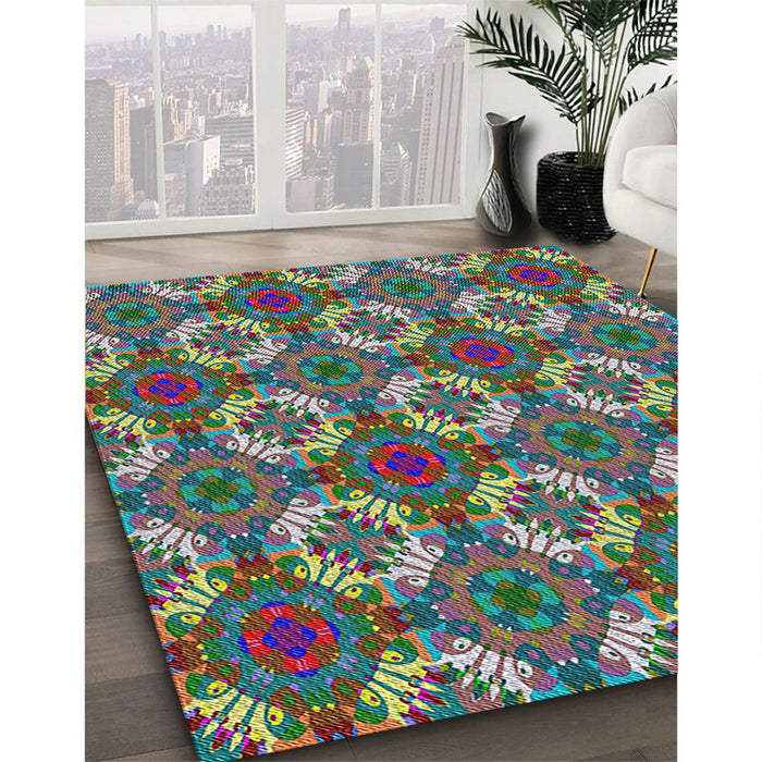 Machine Washable Transitional Dark Sea Green Rug in a Family Room, wshpat2917