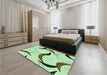 Patterned Green Rug in a Bedroom, pat2918grn