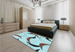 Patterned Cadet Blue Green Rug in a Bedroom, pat2918lblu