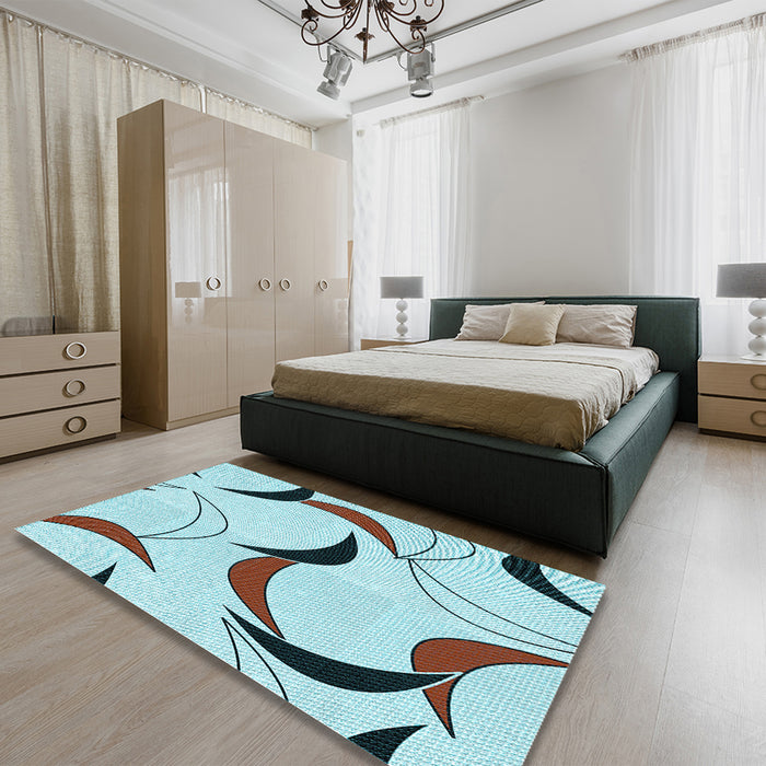 Patterned Cadet Blue Green Rug in a Bedroom, pat2918lblu