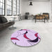 Round Patterned Orchid Purple Rug in a Office, pat2918pur