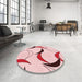 Round Patterned Red Rug in a Office, pat2918rd