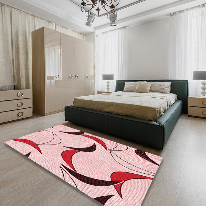 Patterned Red Rug in a Bedroom, pat2918rd