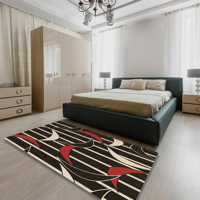 Patterned Black Brown Rug in a Bedroom, pat2919brn