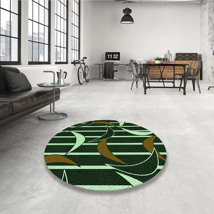 Round Patterned Green Rug in a Office, pat2919grn