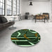 Round Patterned Green Rug in a Office, pat2919grn