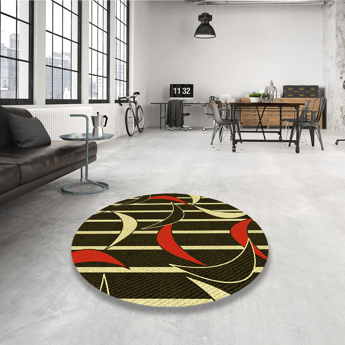 Round Patterned Black Brown Rug in a Office, pat2919yw