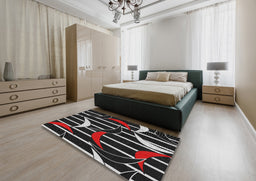 Patterned Black Brown Novelty Rug in a Bedroom, pat2919