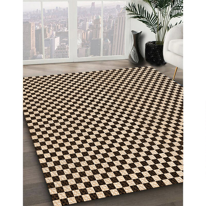 Patterned Black Brown Rug in Family Room, pat292org