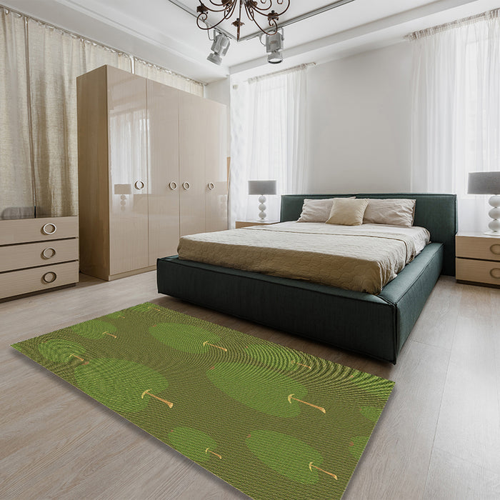 Patterned Antique Bronze Green Rug in a Bedroom, pat2920brn