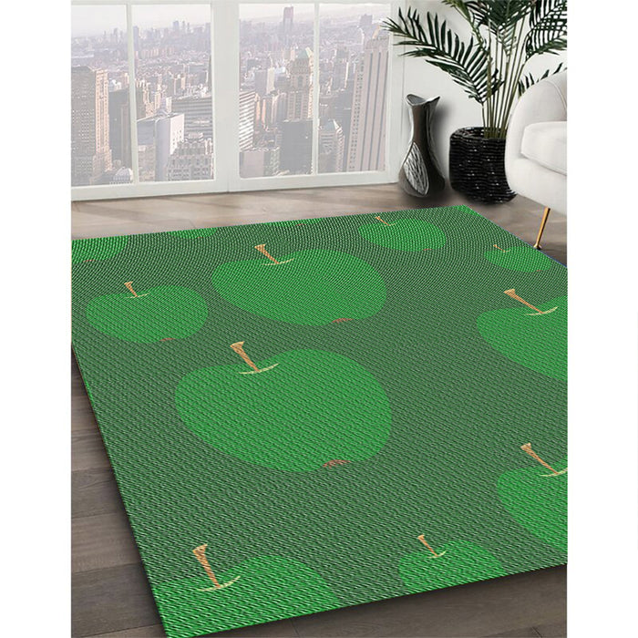Patterned Deep Emerald Green Novelty Rug in Family Room, pat2920