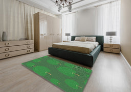 Patterned Deep Emerald Green Novelty Rug in a Bedroom, pat2920