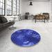 Round Patterned Blue Rug in a Office, pat2921blu