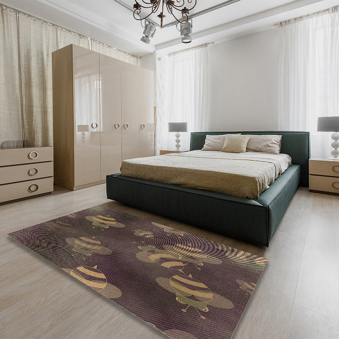 Patterned Burgundy Brown Rug in a Bedroom, pat2921brn
