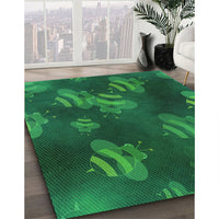 Patterned Deep Teal Green Rug, pat2921grn