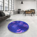 Round Patterned Blue Rug in a Office, pat2921pur