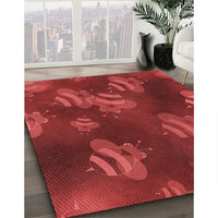 Patterned Tomato Red Rug, pat2921rd