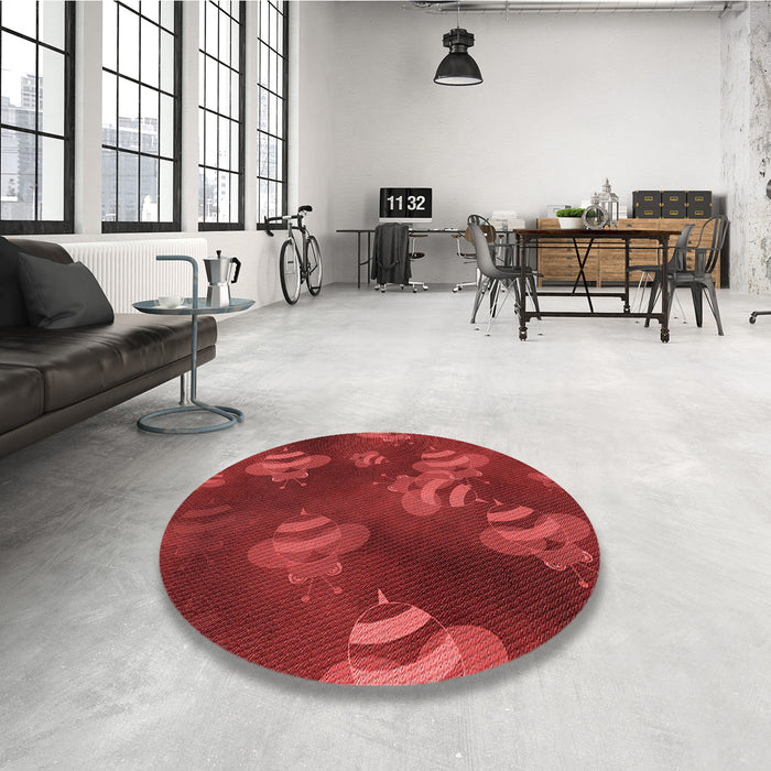 Round Patterned Tomato Red Rug in a Office, pat2921rd