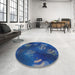 Round Patterned Blue Novelty Rug in a Office, pat2921