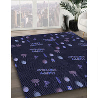 Patterned Black Rug, pat2922blu