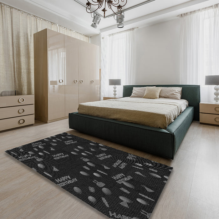 Patterned Black Rug in a Bedroom, pat2922gry