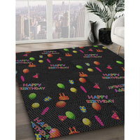 Patterned Black Novelty Rug, pat2922