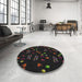 Round Patterned Black Novelty Rug in a Office, pat2922