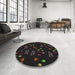 Round Machine Washable Transitional Black Rug in a Office, wshpat2922