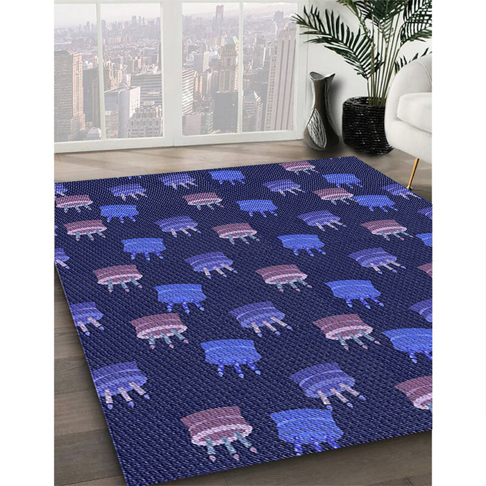 Patterned Midnight Blue Rug in Family Room, pat2923blu