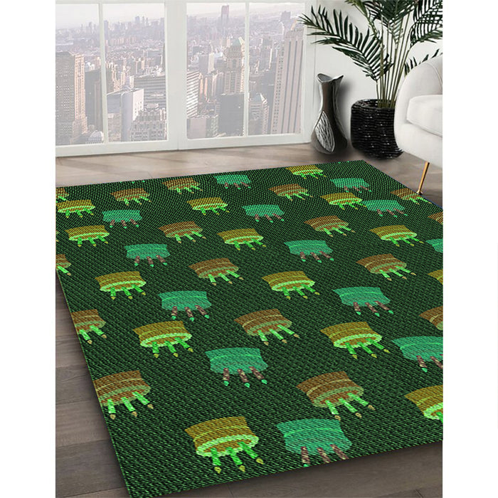 Patterned Dark Forest Green Rug in Family Room, pat2923grn