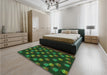 Patterned Dark Forest Green Rug in a Bedroom, pat2923grn
