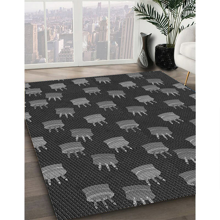 Patterned Charcoal Black Rug in Family Room, pat2923gry