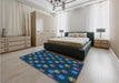 Patterned Glacial Blue Ice Blue Rug in a Bedroom, pat2923lblu