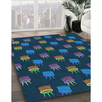 Patterned Glacial Blue Ice Blue Rug, pat2923lblu