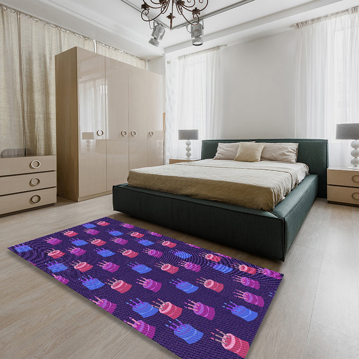 Patterned Amethyst Purple Rug in a Bedroom, pat2923pur